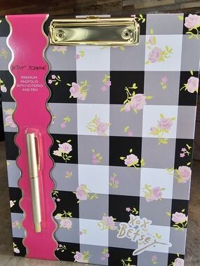 Betsey Johnson Floral Check Clipboard Padfolio in Pink & Gold